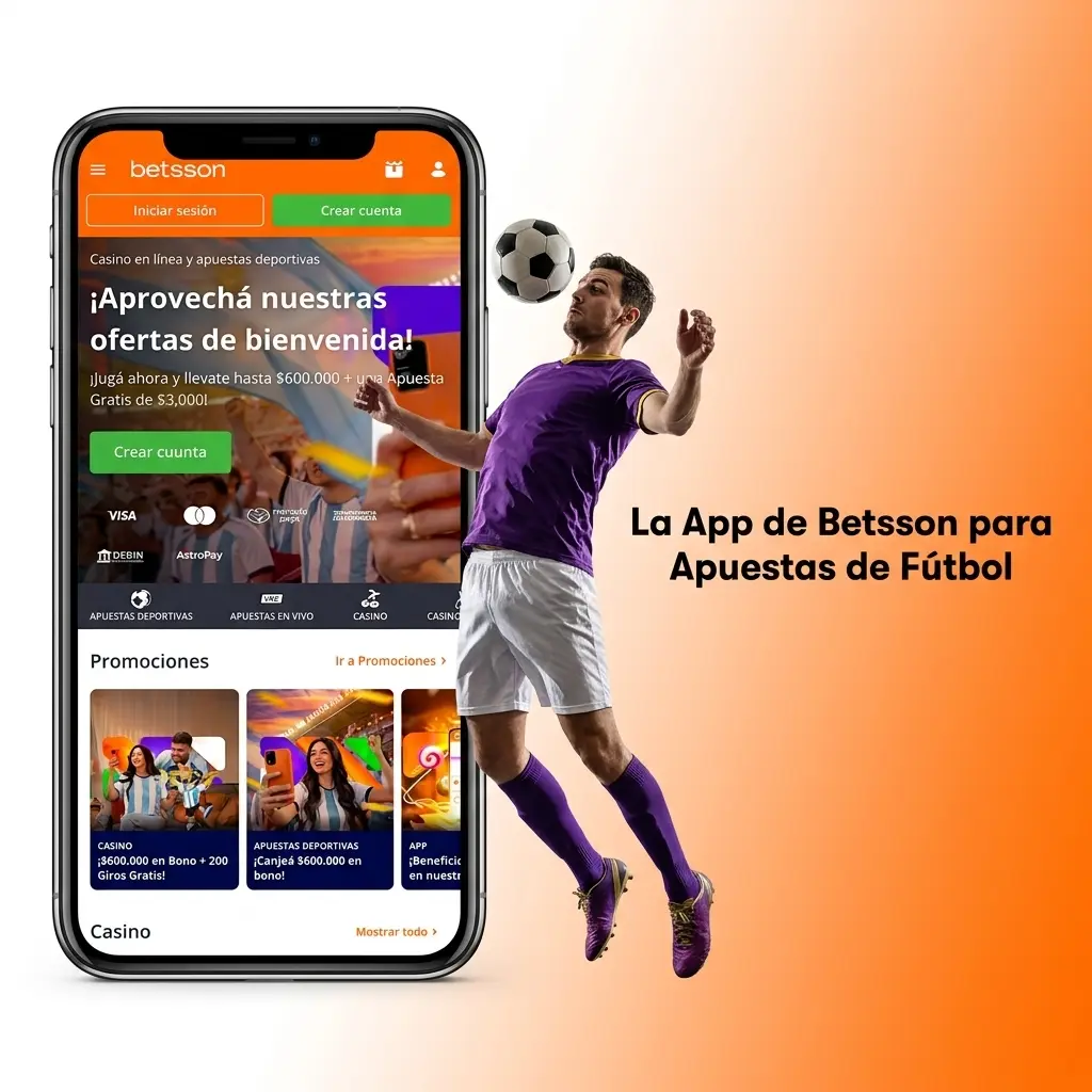 App móvil de Betsson para apuestas de fútbol en Android e iOS con mercados en vivo y gestión de cuenta