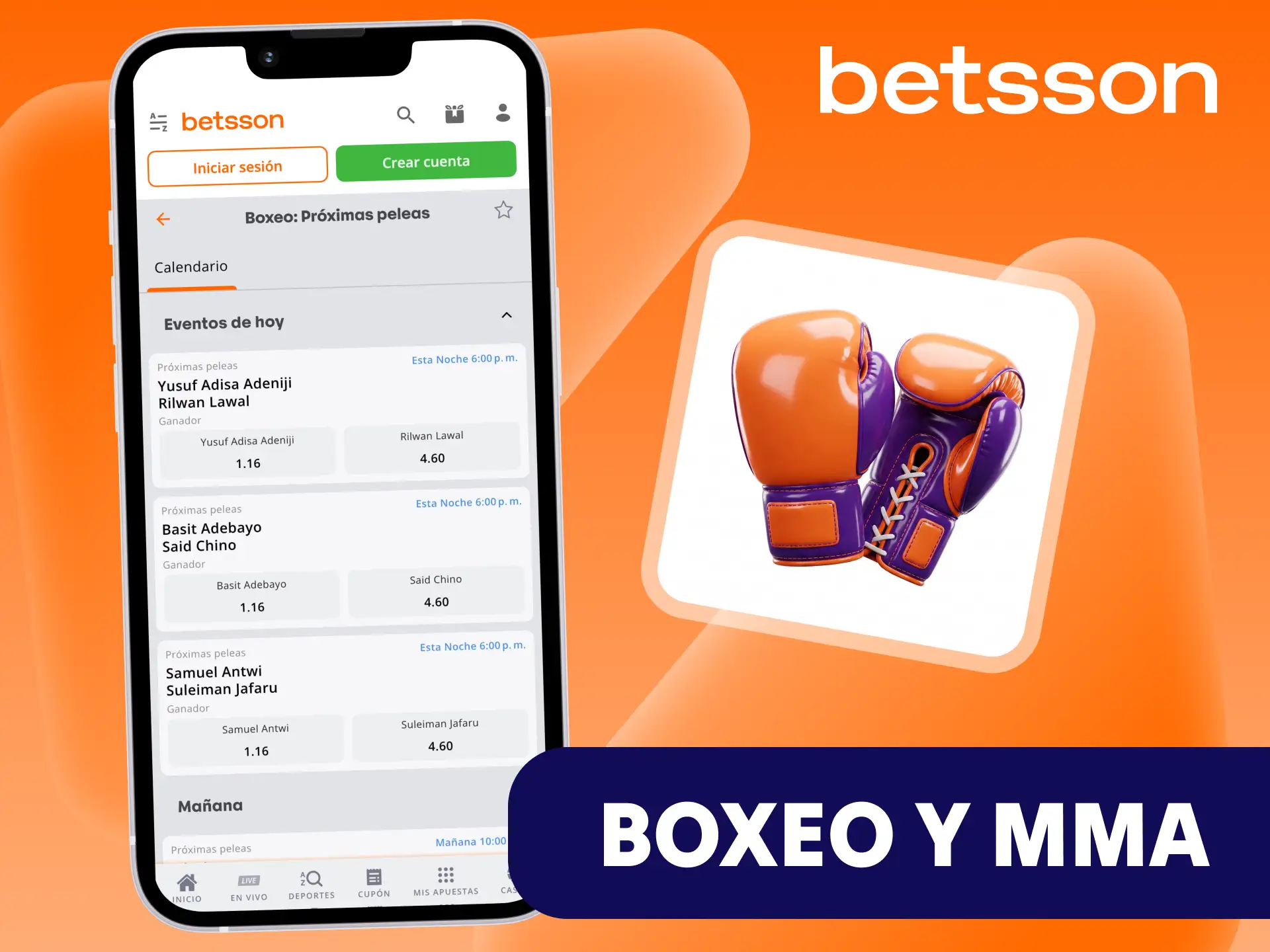 La aplicación de Betsson ofrece diversos mercados de apuestas para boxeo y MMA.
