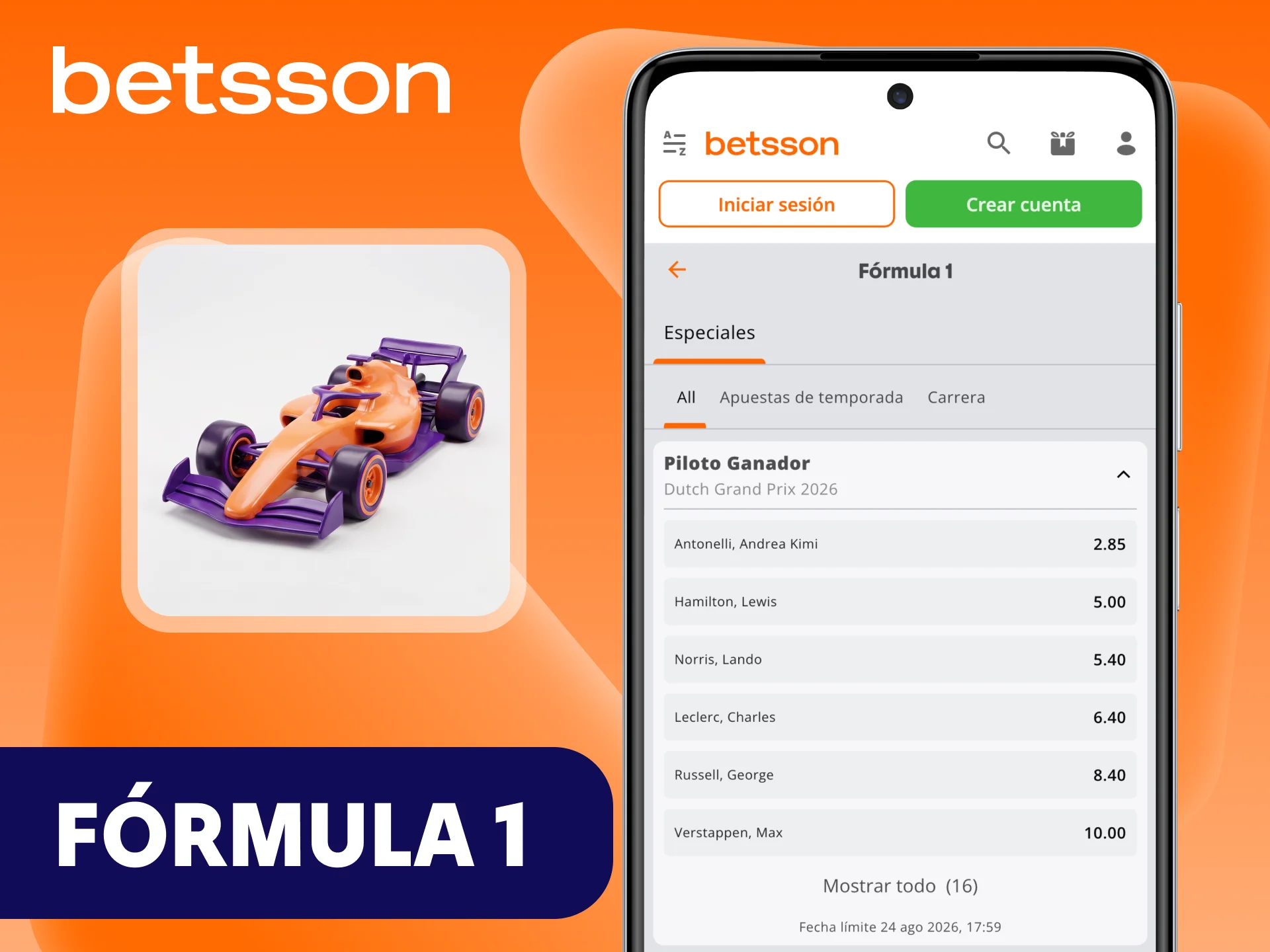 Conviértete en un experto en los torneos de apuestas de Fórmula 1 en la aplicación de Betsson.