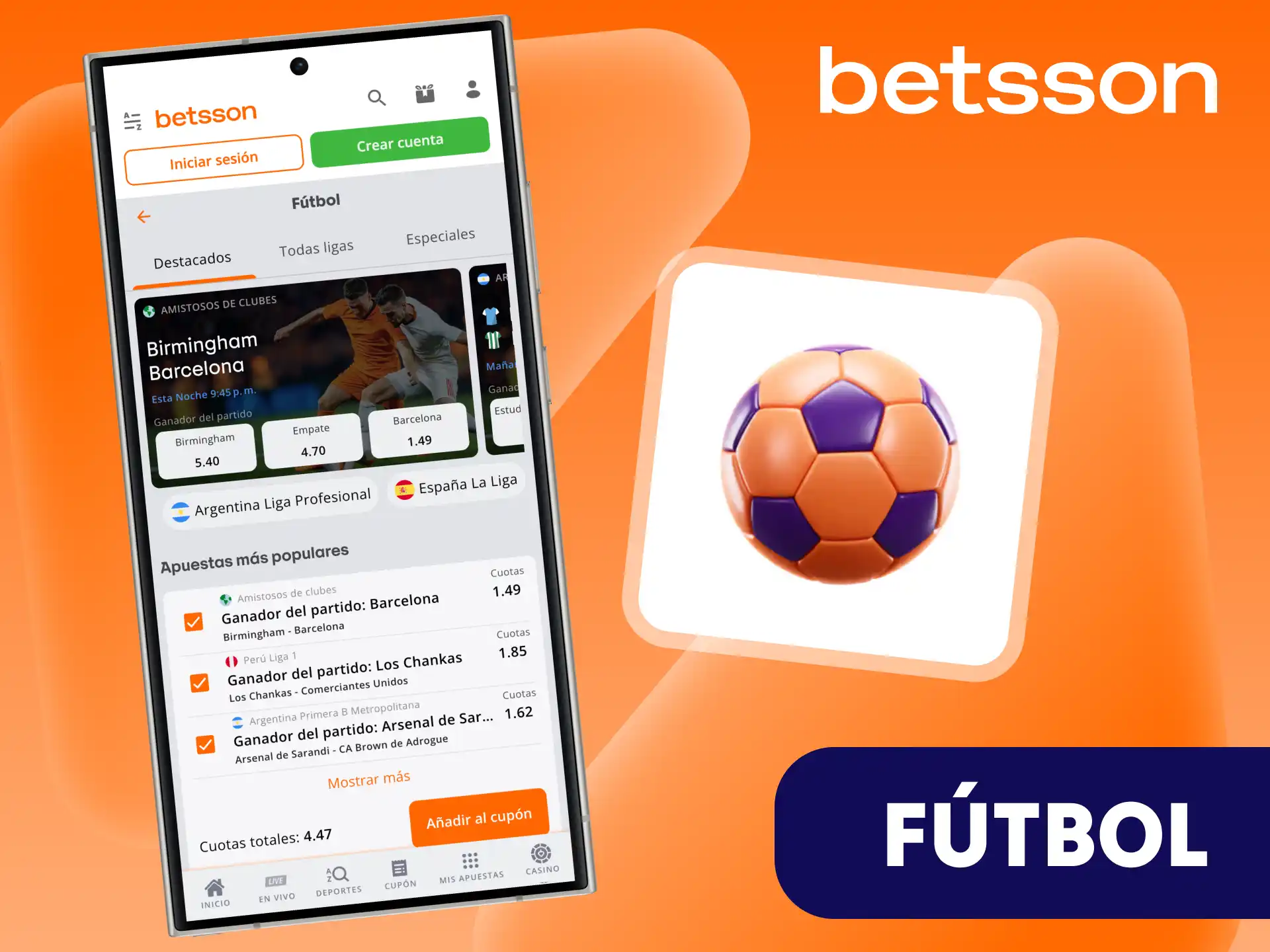 La sección de fútbol cuenta con la cobertura más amplia en la aplicación de Betsson.