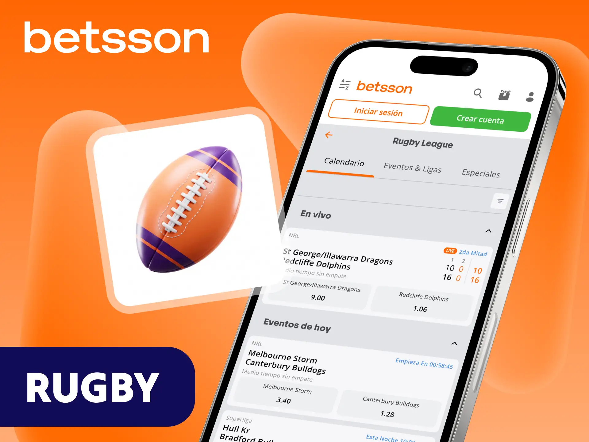 Betsson cubre partidos de rugby internacionales y de clubes.
