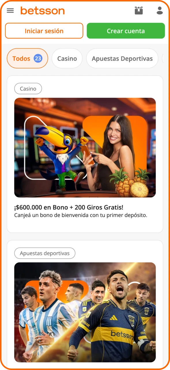 La aplicación de Betsson te ofrece los mismos bonos que el sitio web.
