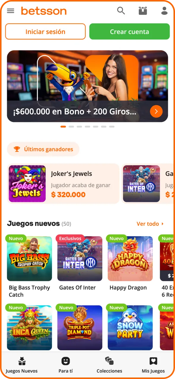 Juega a juegos de casino online desde la aplicación de Betsson.