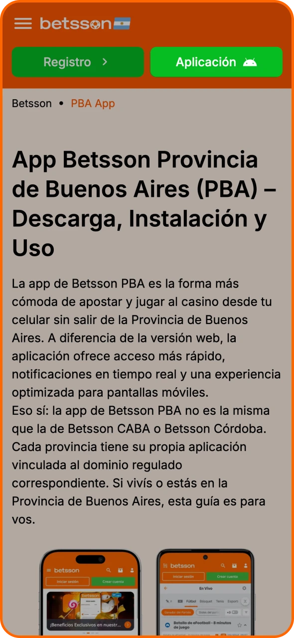 Haz clic en el botón para iniciar la descarga de la aplicación de Betsson para Android.