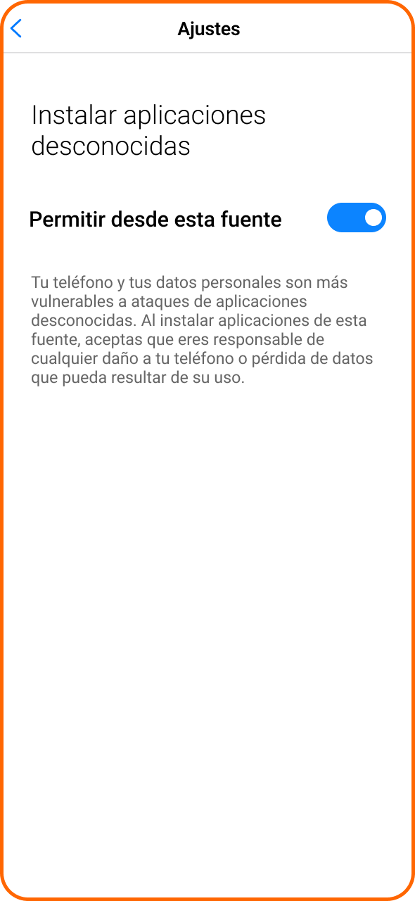 Permite la descarga de la aplicación de Betsson desde fuentes desconocidas.