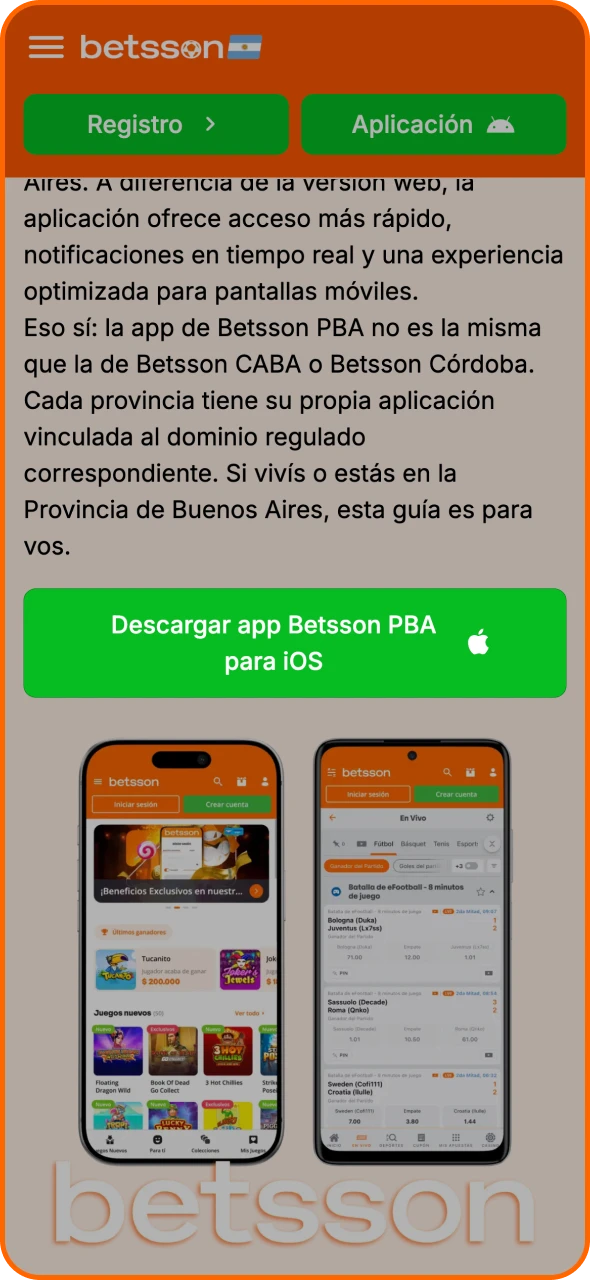 Haz clic en el botón para comenzar a descargar la aplicación de Betsson para iOS.