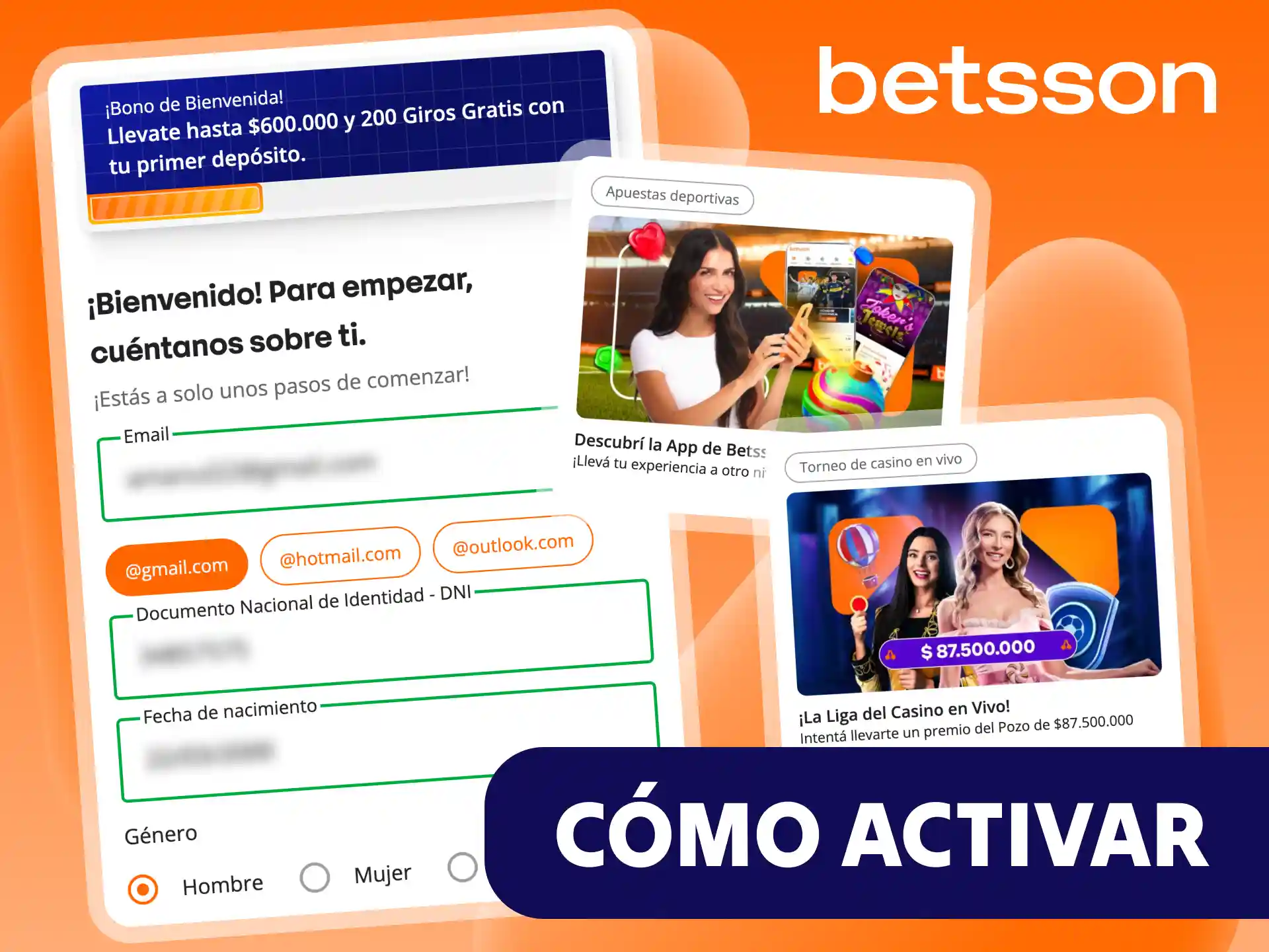 Sigue los pasos para activar al instante los bonos de bienvenida de Betsson.
