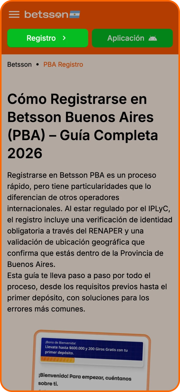 Pulsa el botón en la página de Betsson para iniciar el registro.