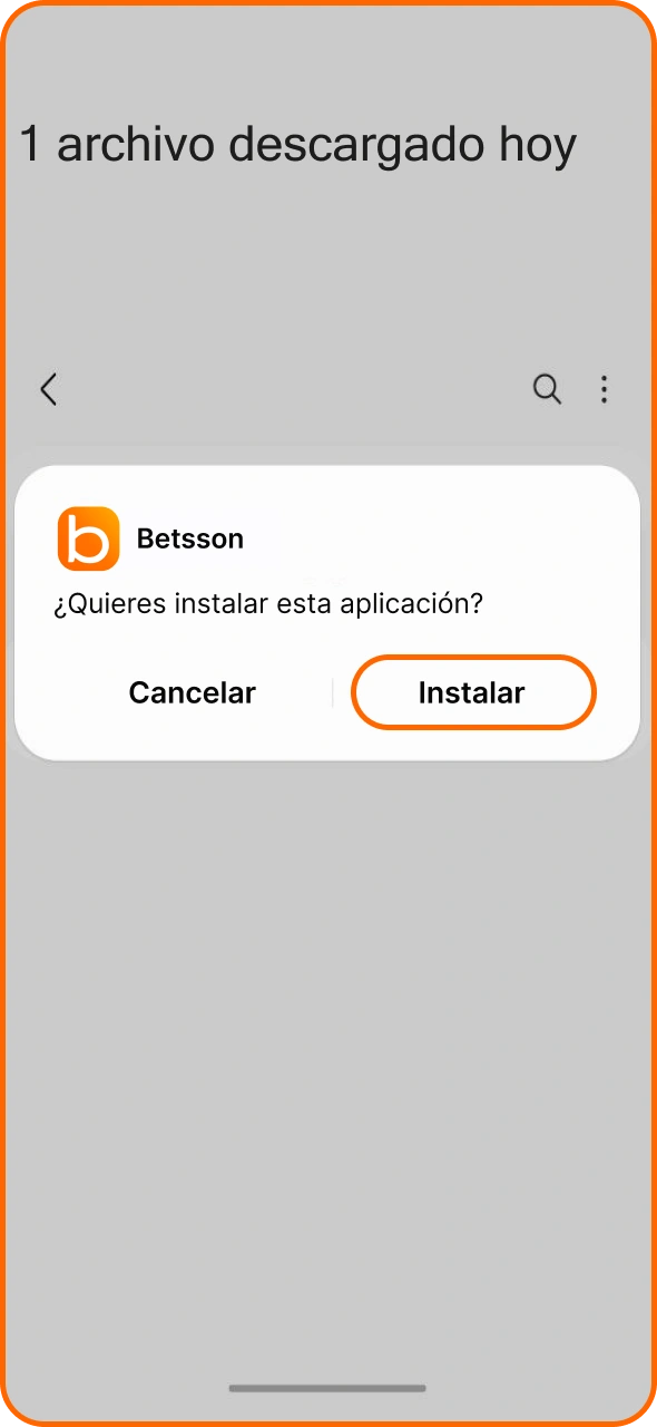 Confirma la instalación de la aplicación de Betsson haciendo clic en el botón.