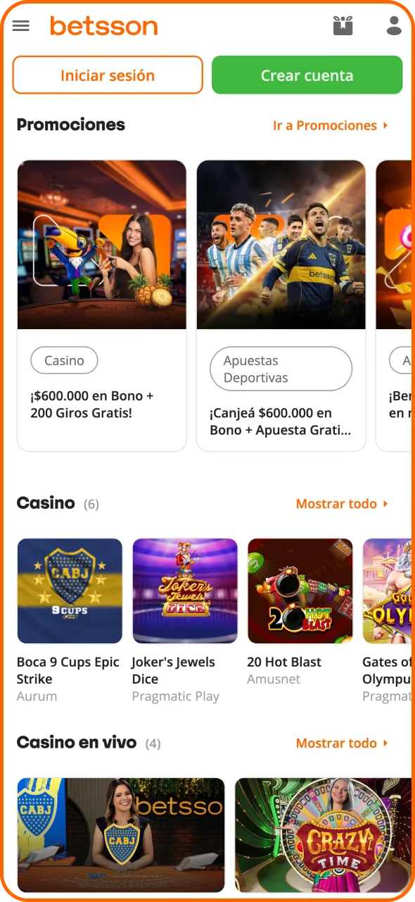 Accede al sitio web de Betsson desde el navegador de tu móvil.