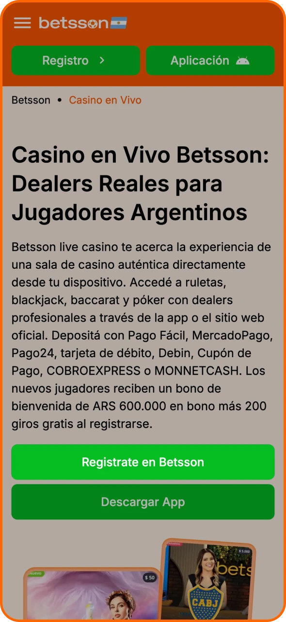 Haz clic en el botón de la página de Betsson para iniciar el proceso de registro.
