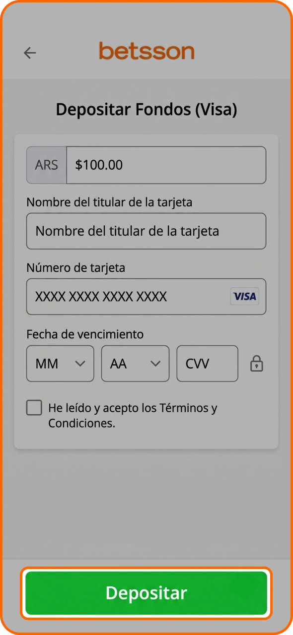 Realiza tu primer depósito para poder realizar apuestas en el casino Betsson.