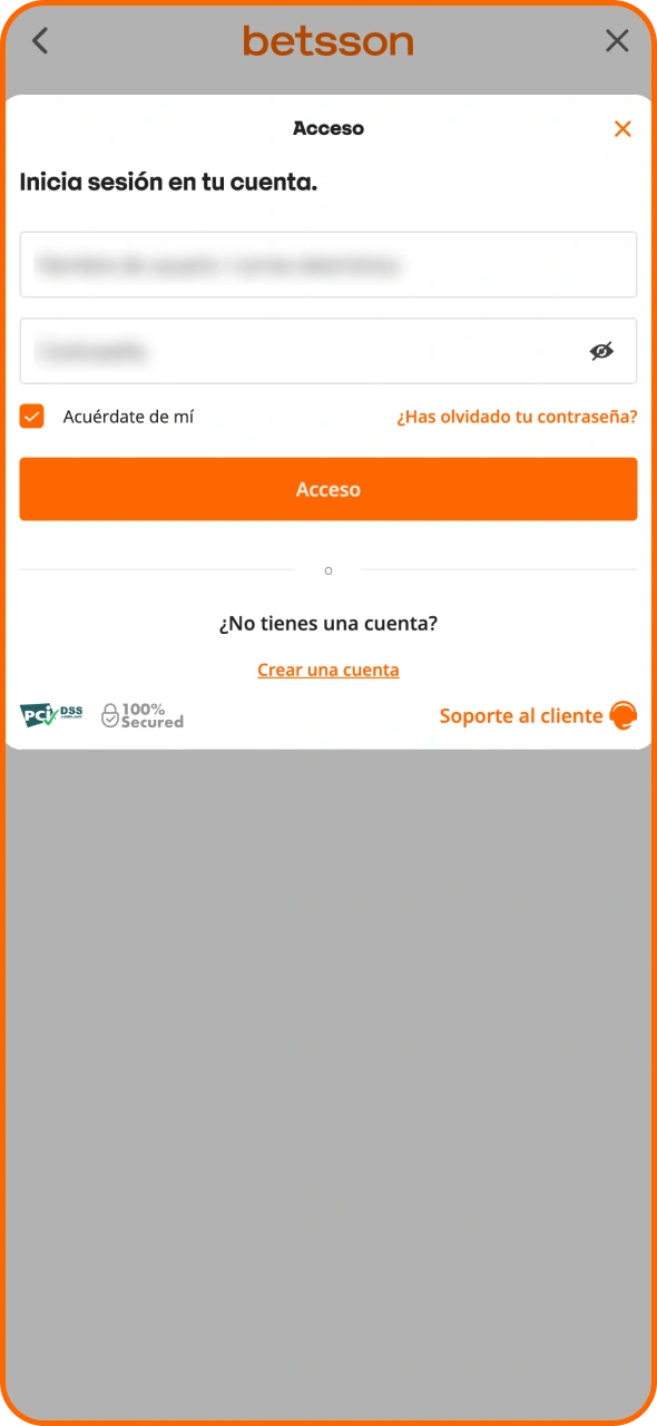 Inicia sesión en tu cuenta de Betsson utilizando tus credenciales registradas.