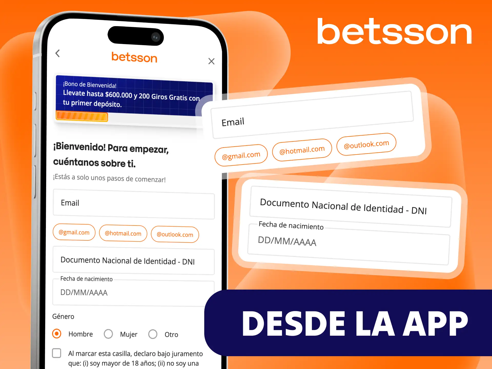Descarga y completa el registro de Betsson directamente desde tu dispositivo.