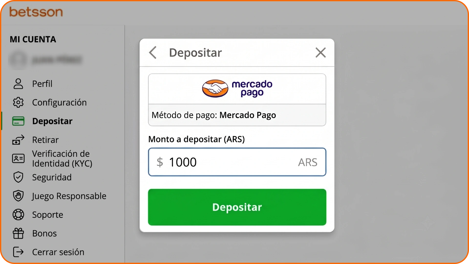 Elige tu método de pago preferido y realiza un depósito en Betsson.