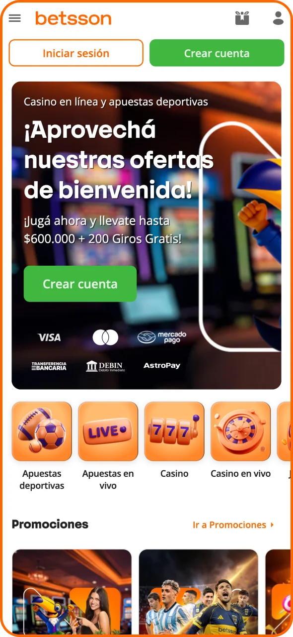 Abre el sitio web de Betsson en el navegador de tu móvil.