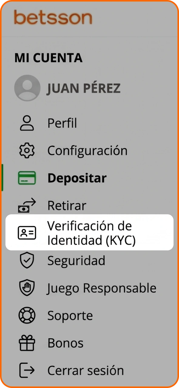 Ve a la configuración de tu cuenta de Betsson y elige verificación.